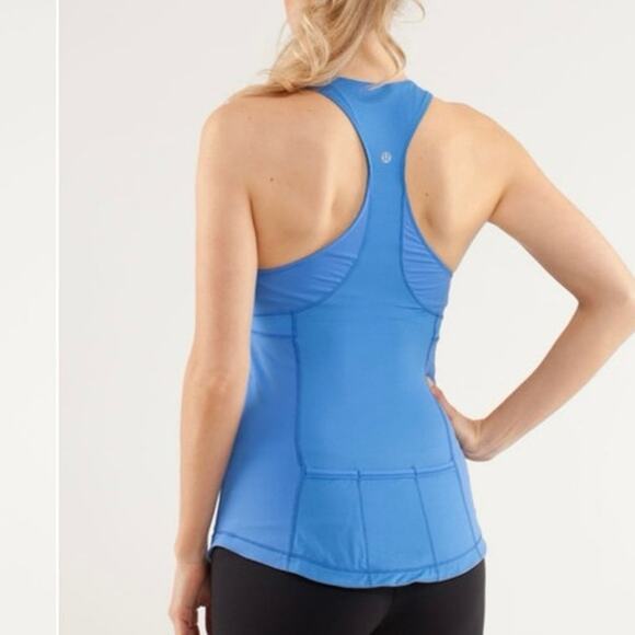 Lululemon Zippy Run Tank Top Porcelaine Blue Size 4 Zip Neckline Pockets - Picture 4 of 11